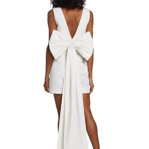Alex Marie White V-Back Mini Dress with Oversized Bow and Train
